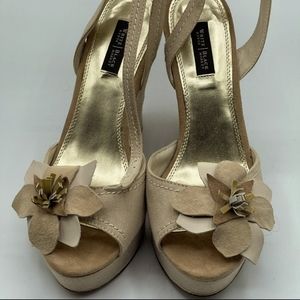 White House Black Market tan flower wedges